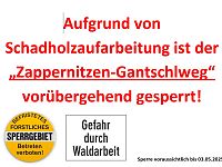 Wegsperre Zappernitzen-Gantschlweg bis voraussichtlich 03.05.2025
