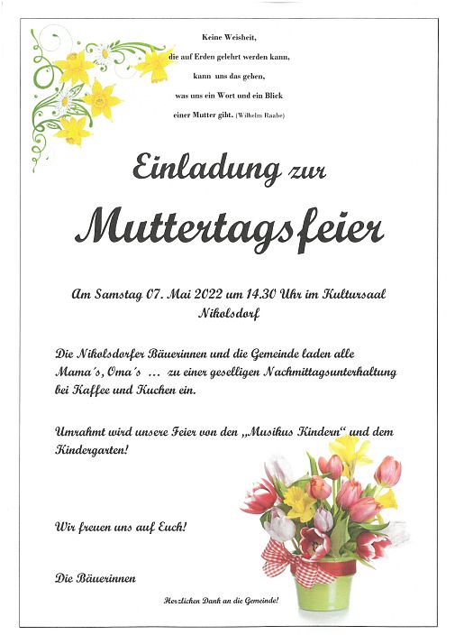 Einladung Muttertagsfeier