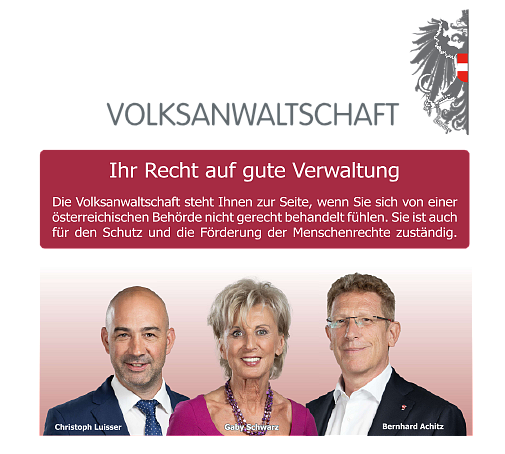 Plakat Volksanwaltschaft - Information Sprechzeiten