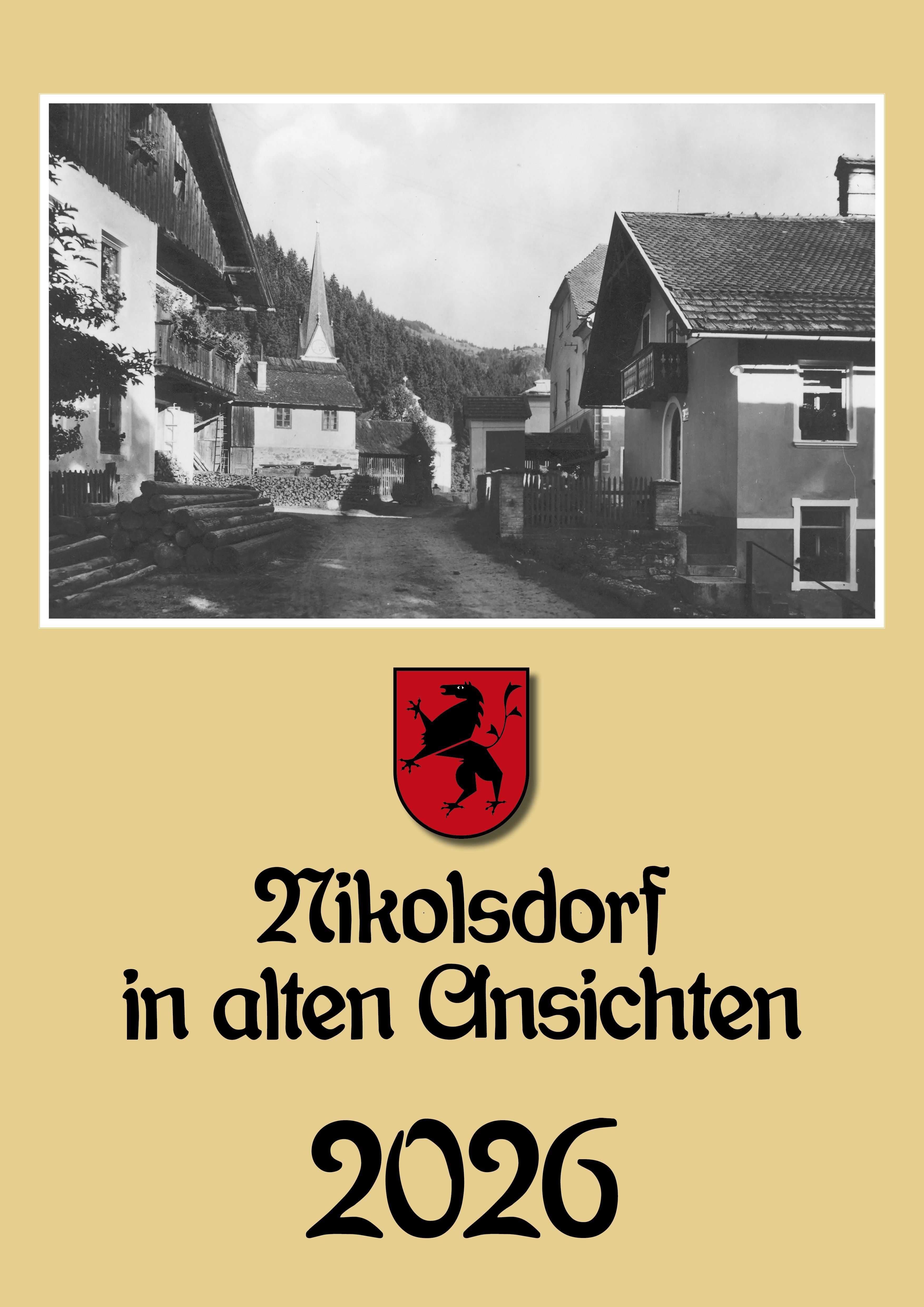 Titelseite Jahreskalender "Nikolsdorf in alten Ansichten" 2026